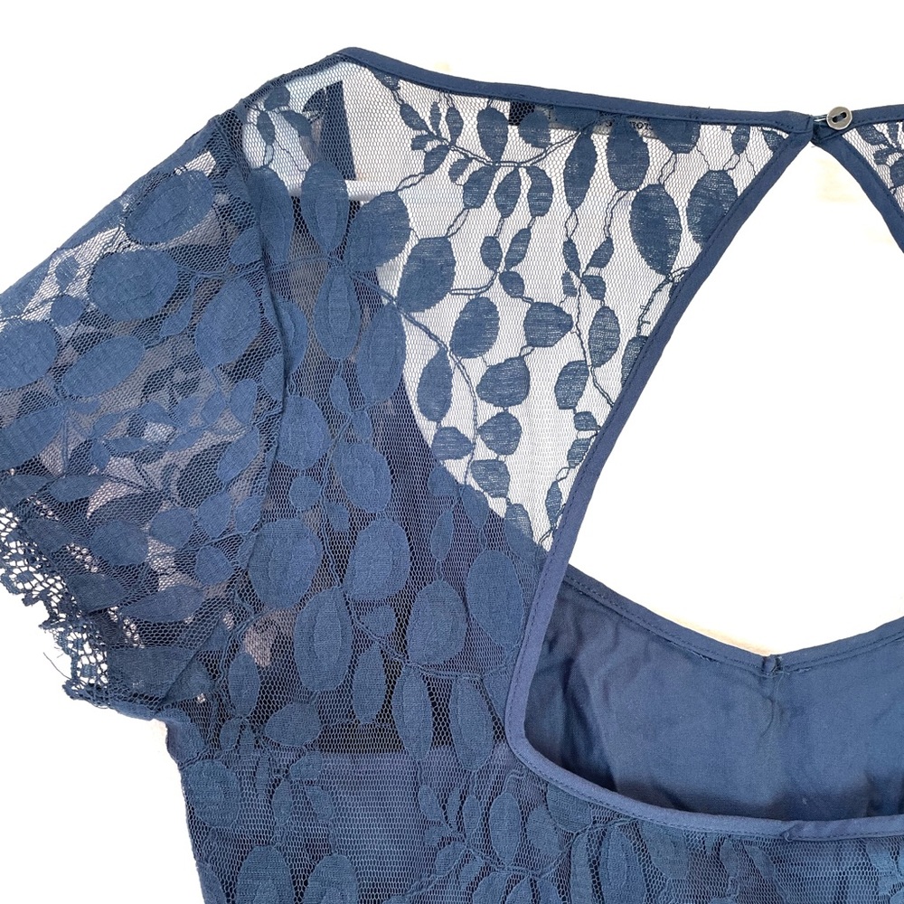 Abercrombie & Fitch Blue Lace Open Back Skater Dress Short Sleeve Size L